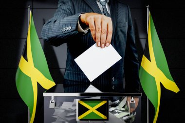 Jamaika bayrakları, oy verme kartı - seçim konsepti - 3D illüstrasyon