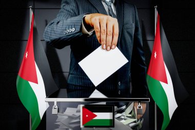 Ürdün bayrakları, oy verme kartı - seçim konsepti - 3D illüstrasyon