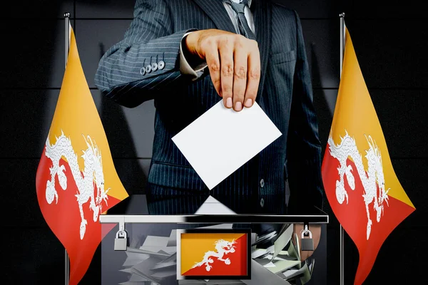 Bhutan Vlaggen Hand Laten Vallen Stemkaart Verkiezingsconcept Illustratie — Stockfoto