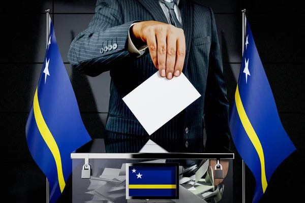 Bandiere Curacao Mano Cadere Scheda Voto Concetto Elezione Illustrazione — Foto Stock