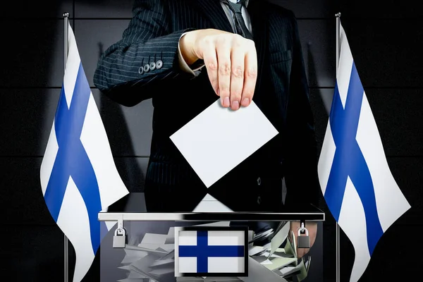 芬兰国旗 空投选票卡 选举概念 3D插图 — 图库照片