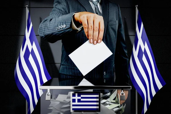 Σημαία Ελλάδας Χέρι Ρίψη Κάρτας Ψηφοφορίας Εκλογική Ιδέα Εικονογράφηση — Φωτογραφία Αρχείου