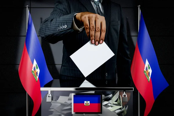 Haiti bayrakları, oy verme kartı - seçim konsepti - 3D illüstrasyon