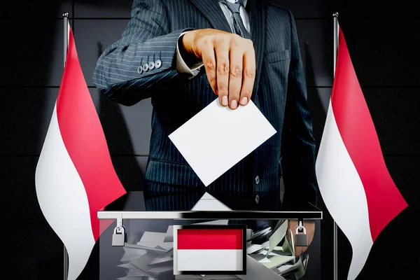 Σημαία Ινδονησίας Χέρι Πτώση Κάρτα Ψηφοφορίας Εκλογική Έννοια Εικονογράφηση — Φωτογραφία Αρχείου
