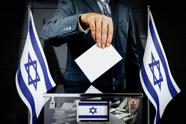 Israel Flags Hand Dropping Voting Card Election Concept Illustration — Stock Photo, Image