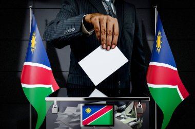 Namibya bayrakları, oy kullanma kartı - seçim konsepti - 3D illüstrasyon