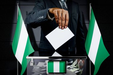 Nijerya bayrakları, oy kullanma kartı - seçim konsepti - 3D illüstrasyon