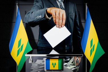 Saint Vincent ve Grenadines bayrakları, oy pusulası - seçim konsepti - 3D illüstrasyon