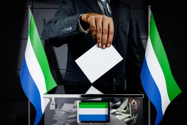 Sierra Leone bayrakları, oy verme kartı - seçim konsepti - 3D illüstrasyon