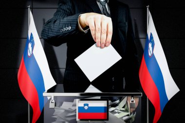 Slovenia flags, hand dropping voting card - election concept - 3D illustration clipart