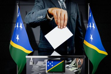 Solomon Adaları bayrakları, oy verme kartı - seçim konsepti - 3D illüstrasyon