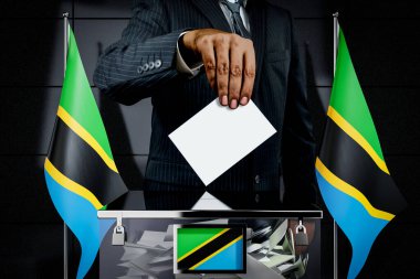 Tanzanya bayrakları, oy kullanma kartı - seçim konsepti - 3D illüstrasyon