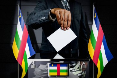 Orta Afrika Cumhuriyeti bayrakları, oy kullanma kartı - seçim konsepti - 3D illüstrasyon