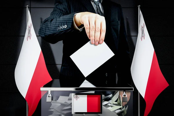 Malta Vlaggen Hand Laten Vallen Stemkaart Verkiezingsconcept Illustratie — Stockfoto