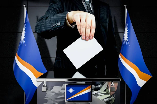 Marshall Adaları bayrakları, oy verme kartı - seçim konsepti - 3D illüstrasyon