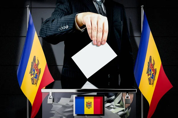 Moldavia Bandiere Mano Cadere Scheda Voto Concetto Elezione Illustrazione — Foto Stock