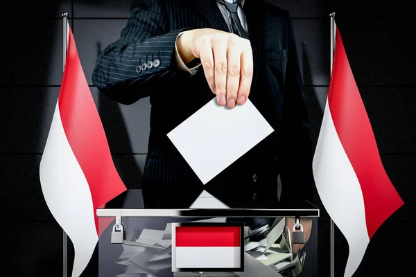 Monaco Vlaggen Hand Laten Vallen Stemkaart Verkiezingsconcept Illustratie — Stockfoto