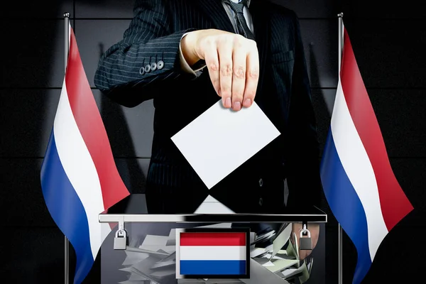 Nederlandse Vlaggen Hand Laten Vallen Stemkaart Verkiezingsconcept Illustratie — Stockfoto