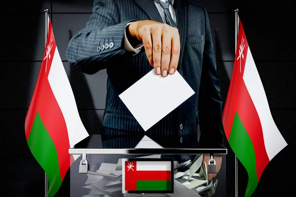 Umman bayrakları, oy verme kartı - seçim konsepti - 3D illüstrasyon