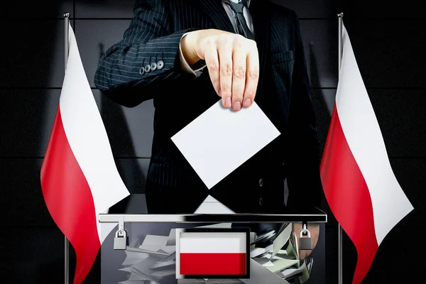 Poland Flags Hand Dropping Voting Card Election Concept Illustration — Stock Photo, Image
