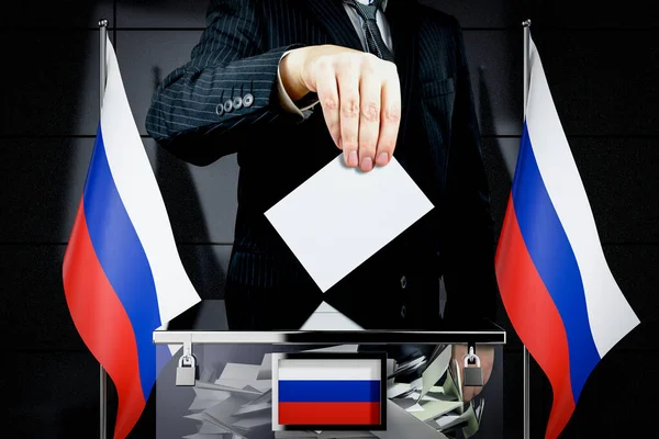 Russia Flags Hand Dropping Voting Card Election Concept Illustration — Stock Photo, Image