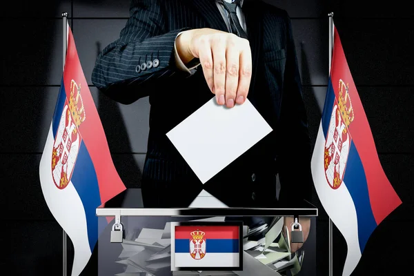 塞尔维亚国旗 空投选票卡 选举概念 3D插图 — 图库照片