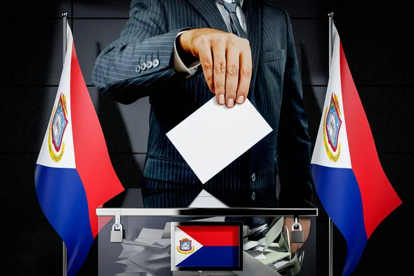 Sint Maarten bayrakları, oy kullanma kartı - seçim konsepti - 3D illüstrasyon