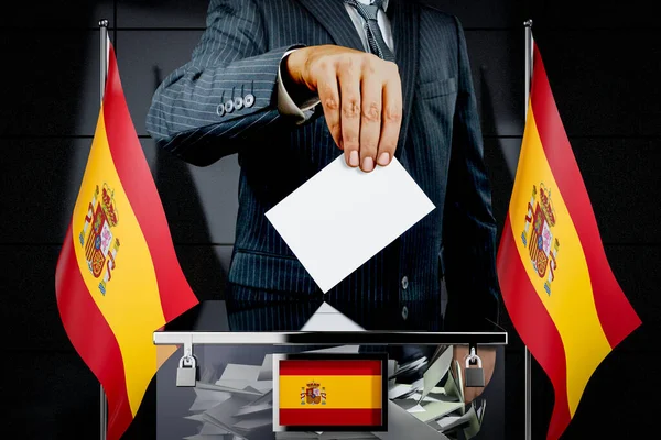 スペインの旗 手札の投票カード 選挙のコンセプト 3Dイラスト — ストック写真