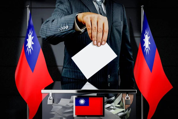 Taiwan Flags Hand Dropping Voting Card Election Concept Illustration — Stock Photo, Image