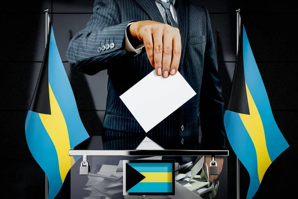 Bahamalar bayrakları, oy kullanma kartı - seçim konsepti - 3 boyutlu illüstrasyon