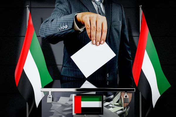 Förenade Arabemiraten Flaggor Hand Släppa Röstkort Valkoncept Illustration — Stockfoto