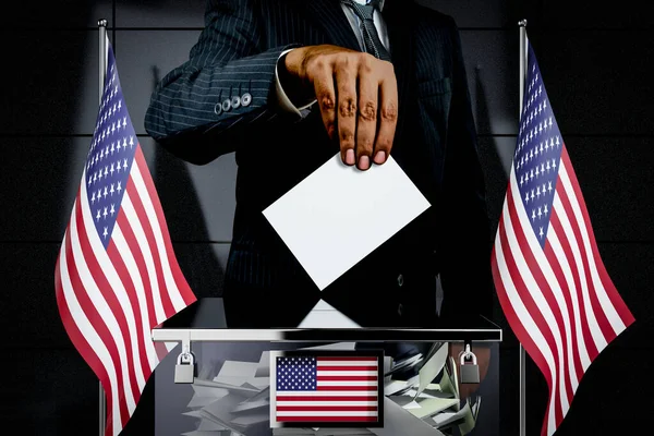 United States America Usa Flags Hand Dropping Voting Card Election — Stock Photo, Image