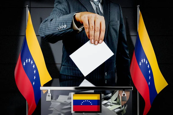 Bandiere Venezuelane Scheda Voto Caduta Mano Concetto Elezione Illustrazione — Foto Stock