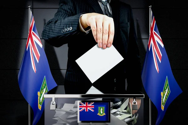 Virgin Islands British Flags Hand Dropping Voting Card Election Concept — Stock Photo, Image