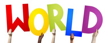 Dünya - insan elleri renkli harfleri tutuyor