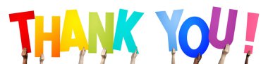 Thank you - human hands holding colorful letters clipart