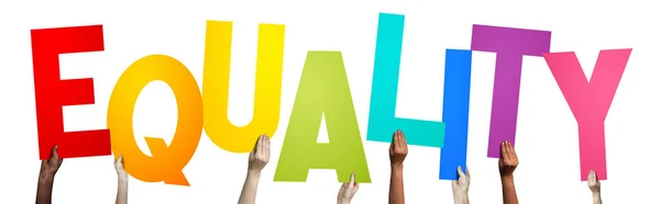 Equality Human Hands Holding Colorful Letters — Stock Photo, Image