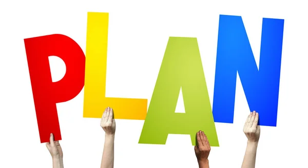 Plan Ludzkie Ręce Trzymające Kolorowe Litery — Zdjęcie stockowe