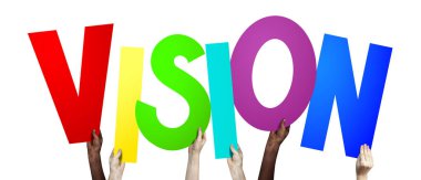 Vizyon - renkli harfleri tutan insan elleri
