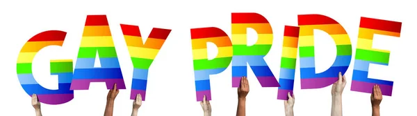 Gay Pride Banner Human Hands Holding Colorful Letters — 图库照片