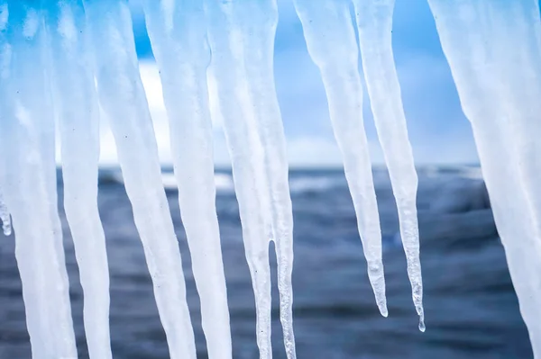 Hanging Icicles Frost Winter Concept — 图库照片