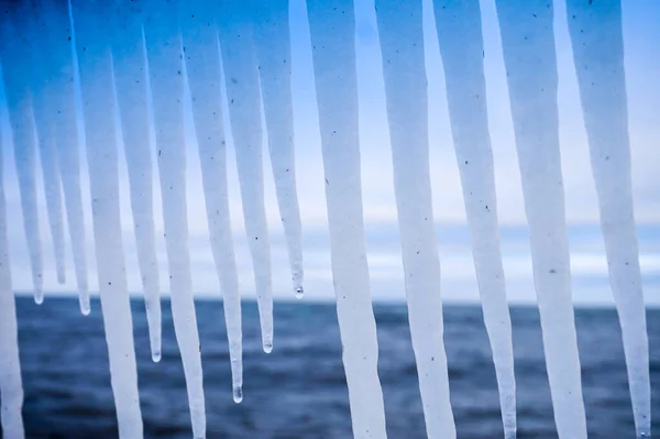 Hanging Icicles Frost Winter Concept — Stock Fotó