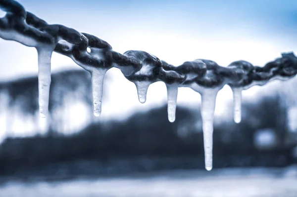 Icicles Hanging Chain Frost Winter Concept — Stock Photo, Image
