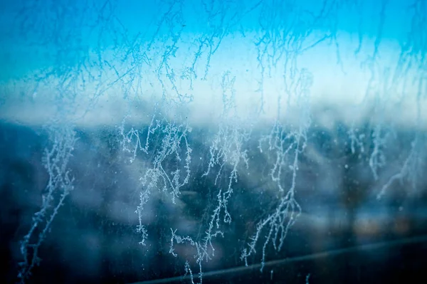 Frostmuster Auf Glas Winterkonzept — Stockfoto