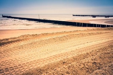 Bir kıyıda Groynes, Baltık Denizi, Polonya