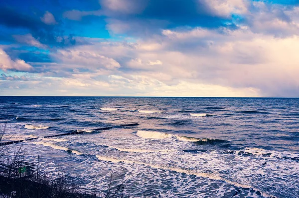 Baltic Sea Waves Cloudy Sky — стоковое фото