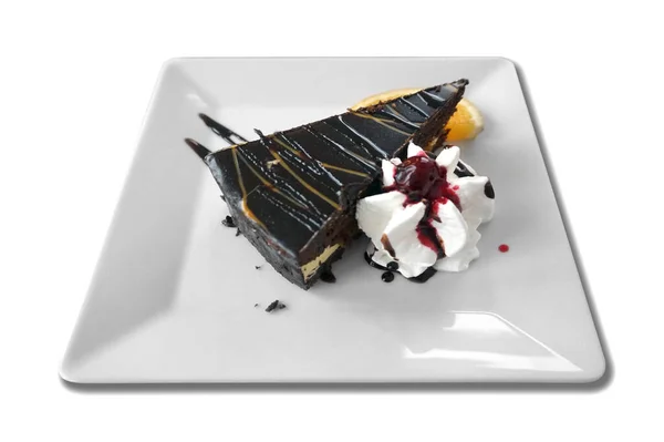 Slice Chocolate Cake Whipped Cream — Stockfoto