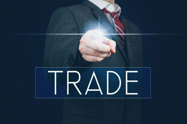 Trade Lettering Businessman Pointing Finger — Stock Photo, Image