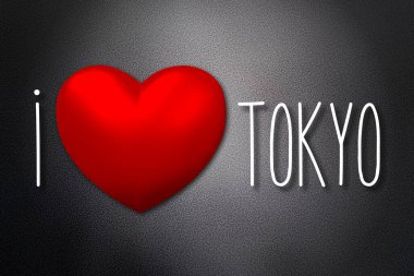 Tokyo 'yu seviyorum - kalp şekli, siyah arkaplan - 3 boyutlu illüstrasyon