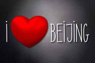 Pekin 'e bayılırım - kalp şekli, siyah arkaplan - 3 boyutlu illüstrasyon